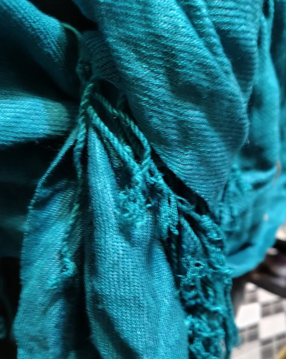 Authentic 100% Pashmina Scarf Shawl Wrap Teal Turquoise Blue Fringe Retro Boho